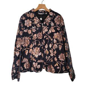 BIRCH HILL SILVER PAINT JACKET SHACKET‎ Floral Full Zip Womens Size XL NEW NWT